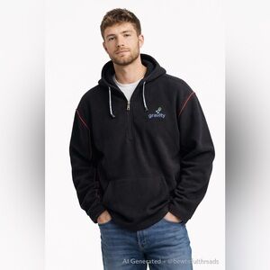 Gravity Men’s XL Black Full Zip Hoodie Red Piping Fleece